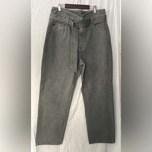 100% cotton, tie waist, wide leg, high rise, gray KanCan jeans.